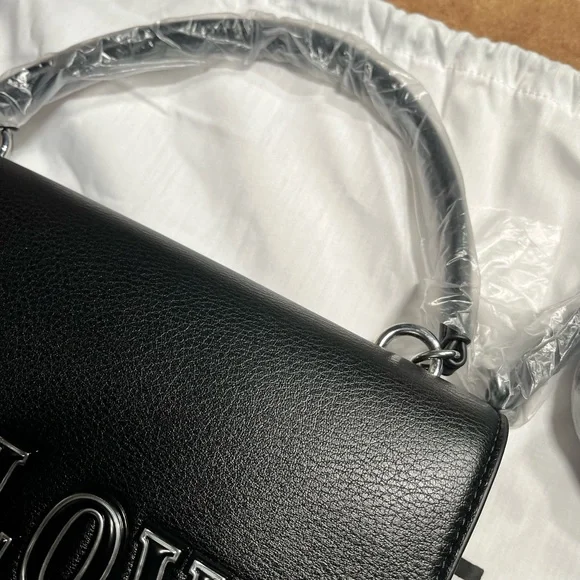 LOVE MOSCHINO NWT AUTHENTIC LOGO-CHARM BLACK FAUX LEATHER SATCHEL BAG - Picture 6 of 17